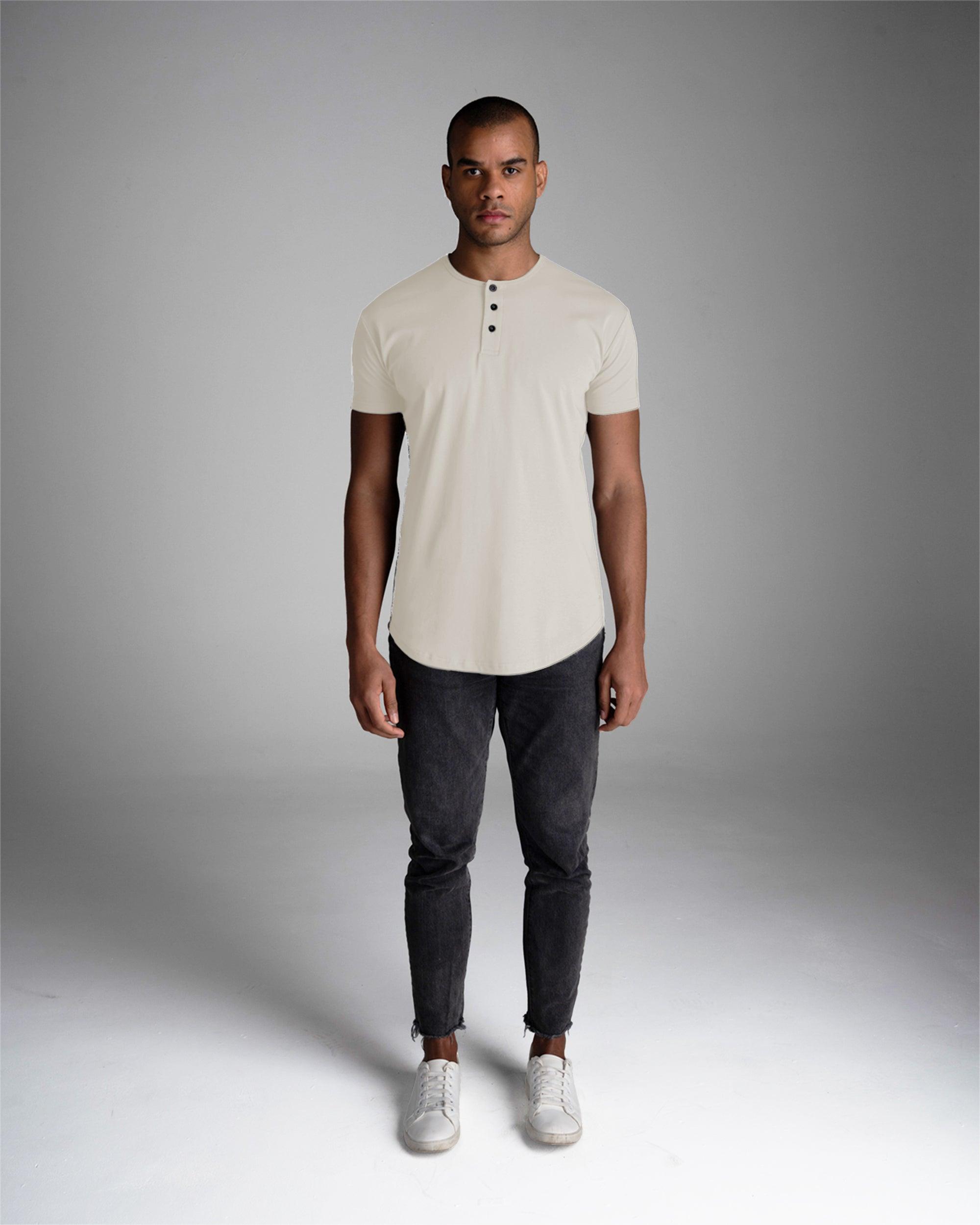 Origin Curved Henley T-Shirt: Off White