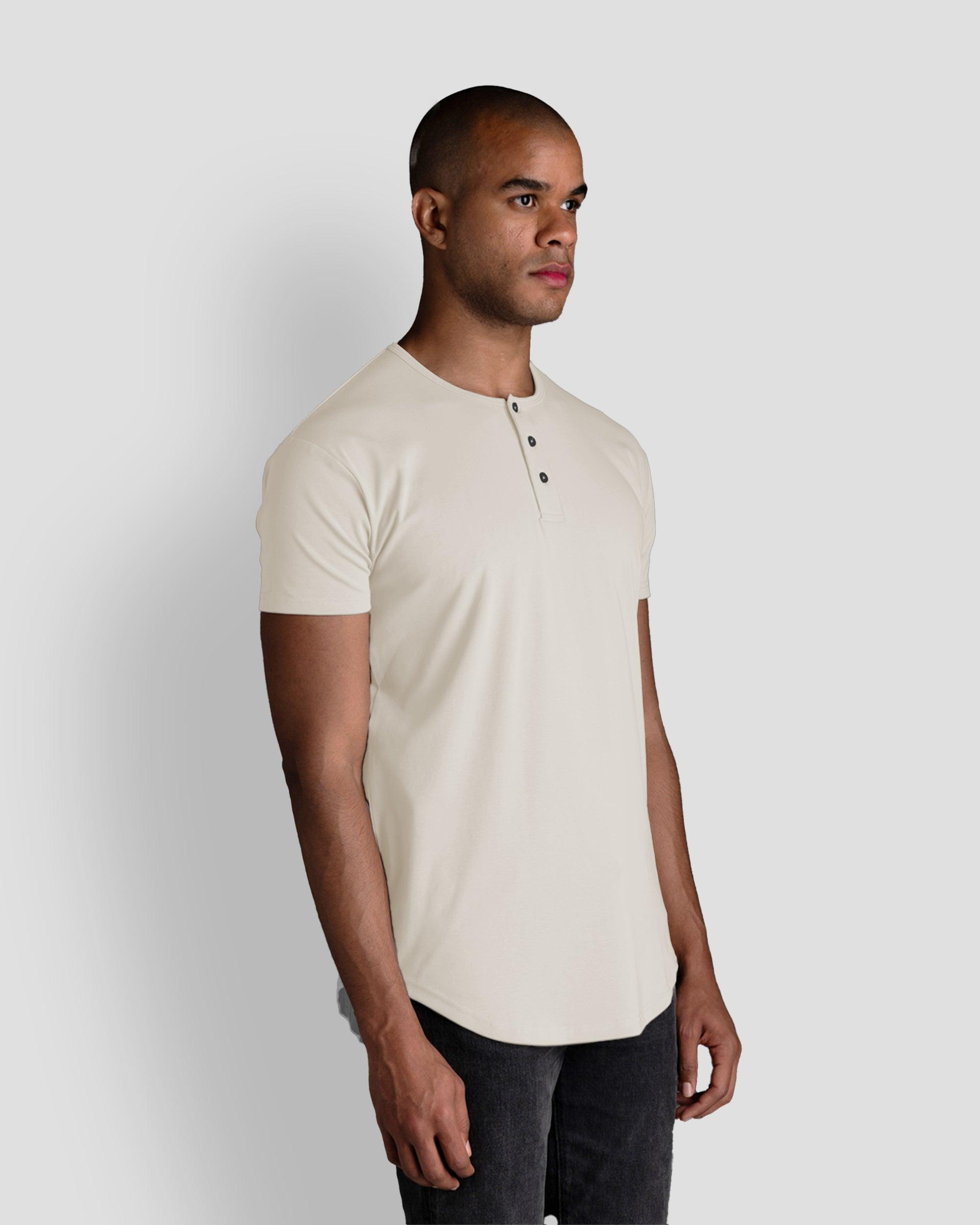 Origin Curved Henley T-Shirt: Off White