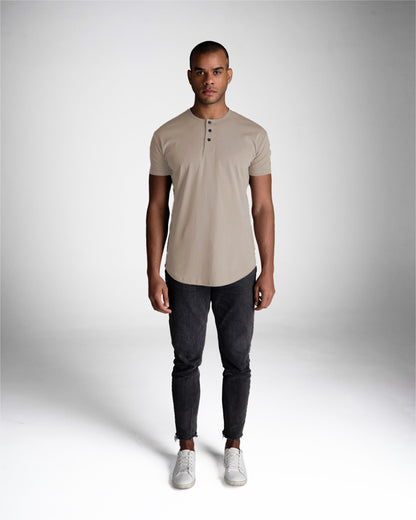 Origin Curved Henley T-Shirt: Stone