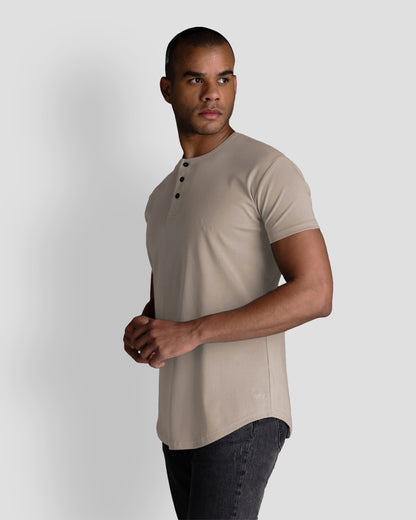 Origin Curved Henley T-Shirt: Stone