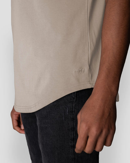 Origin Curved Henley T-Shirt: Stone