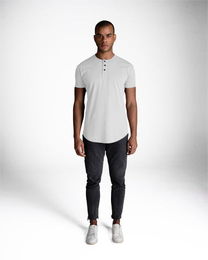 Origin Curved Henley T-Shirt: White