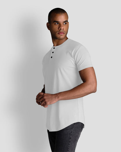 Origin Curved Henley T-Shirt: White