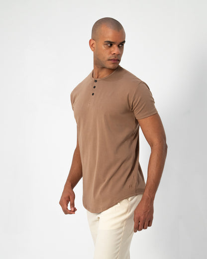 Origin Curved Henley T-Shirt: Driftwood