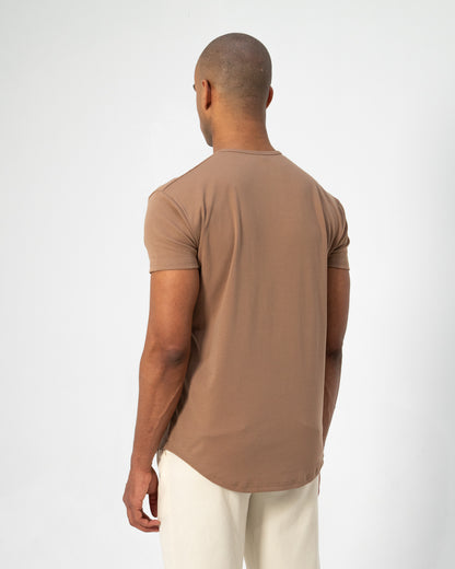 Origin Curved Henley T-Shirt: Driftwood