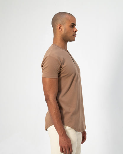 Origin Curved Henley T-Shirt: Driftwood