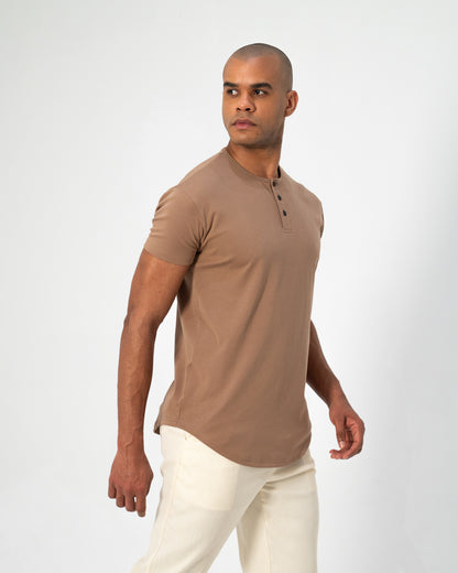 Origin Curved Henley T-Shirt: Driftwood