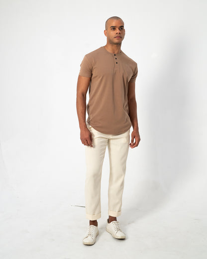 Origin Curved Henley T-Shirt: Driftwood