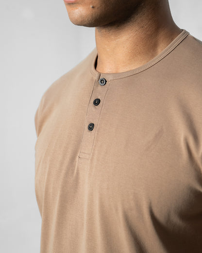 Origin Curved Henley T-Shirt: Driftwood