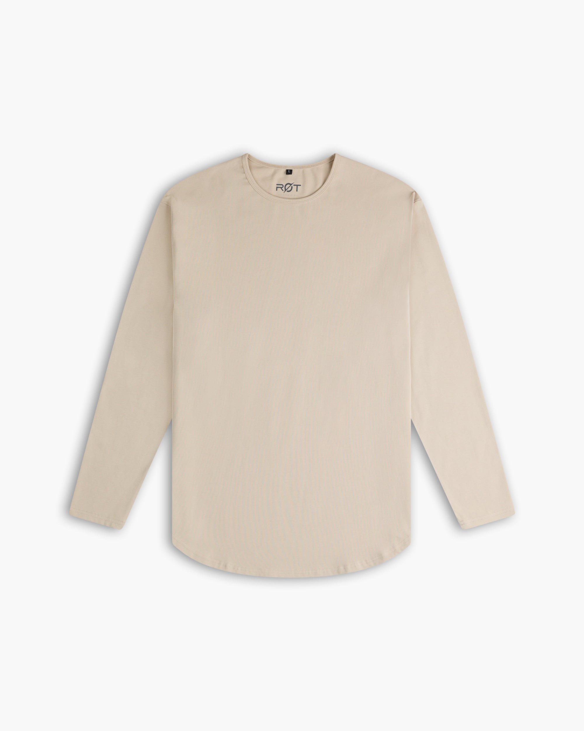 Long Sleeve Curved Crew T-Shirt: Stone