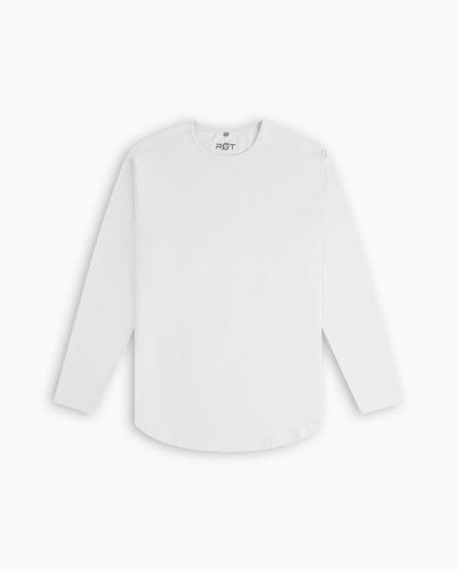 Long Sleeve Curved Crew T-Shirt: White