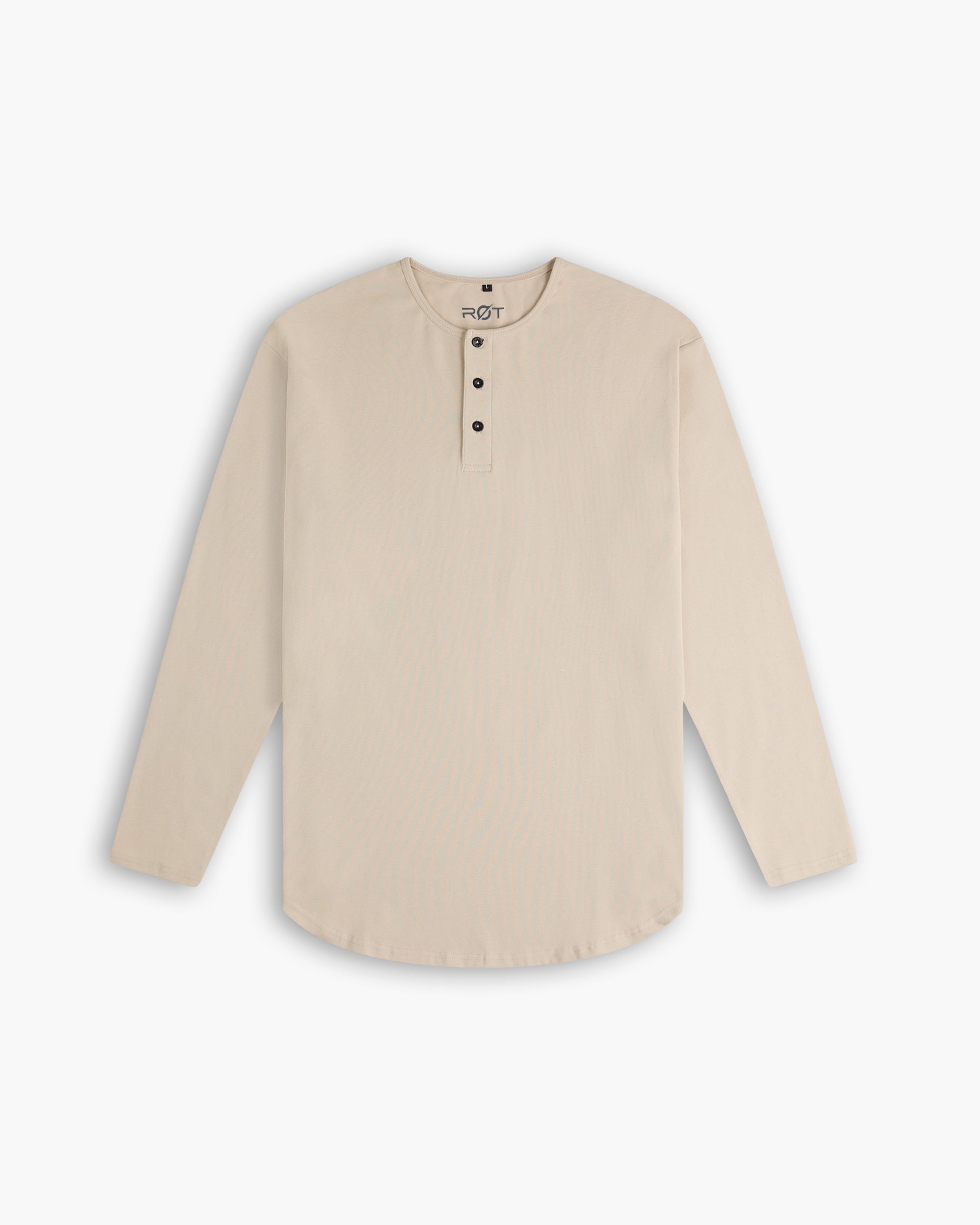 Long Sleeve Curved Henley T-Shirt: Stone