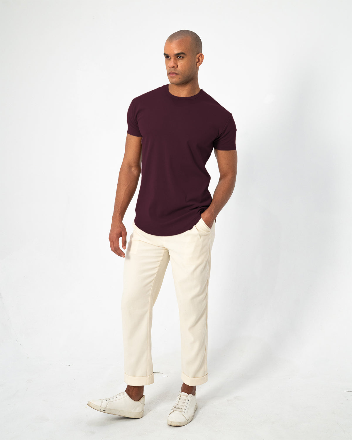 Origin Curved Crew T-Shirt: Plum