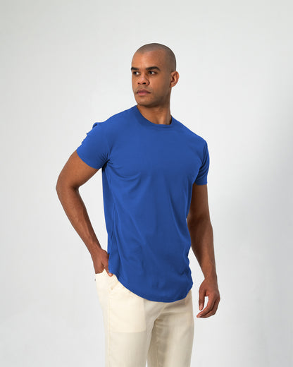 Origin Curved Crew T-Shirt: Retro Blue