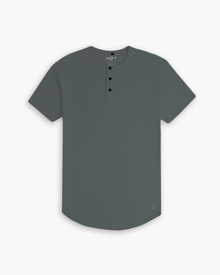 Origin Curved Henley T-Shirt: Carbon