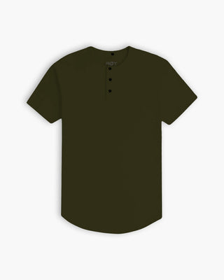 Origin Curved Henley T-Shirt: Dark Moss