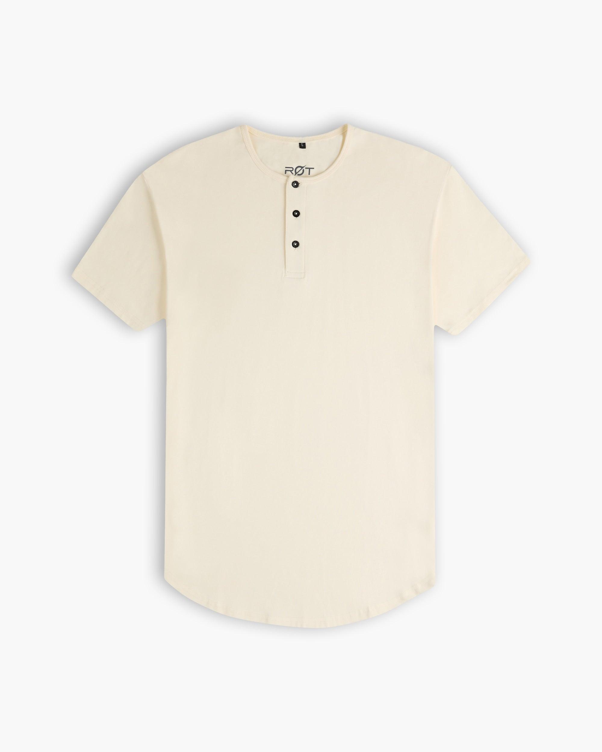 Origin Curved Henley T-Shirt: Off White