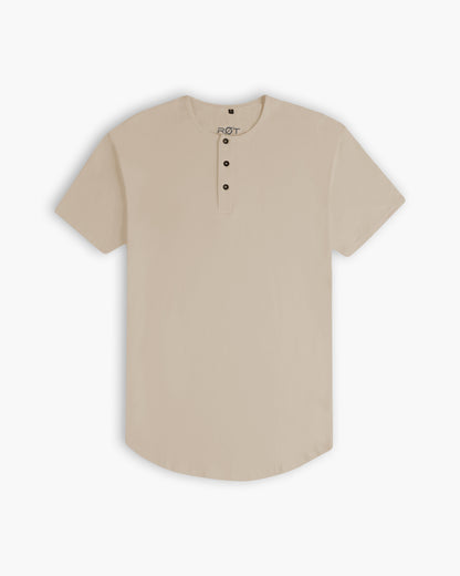 Origin Curved Henley T-Shirt: Stone