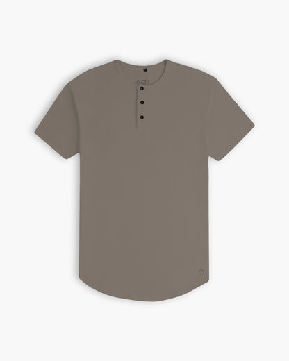 Origin Curved Henley T-Shirt: Taupe