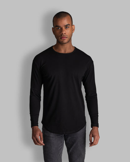 Long Sleeve Curved Crew T-Shirt: Black