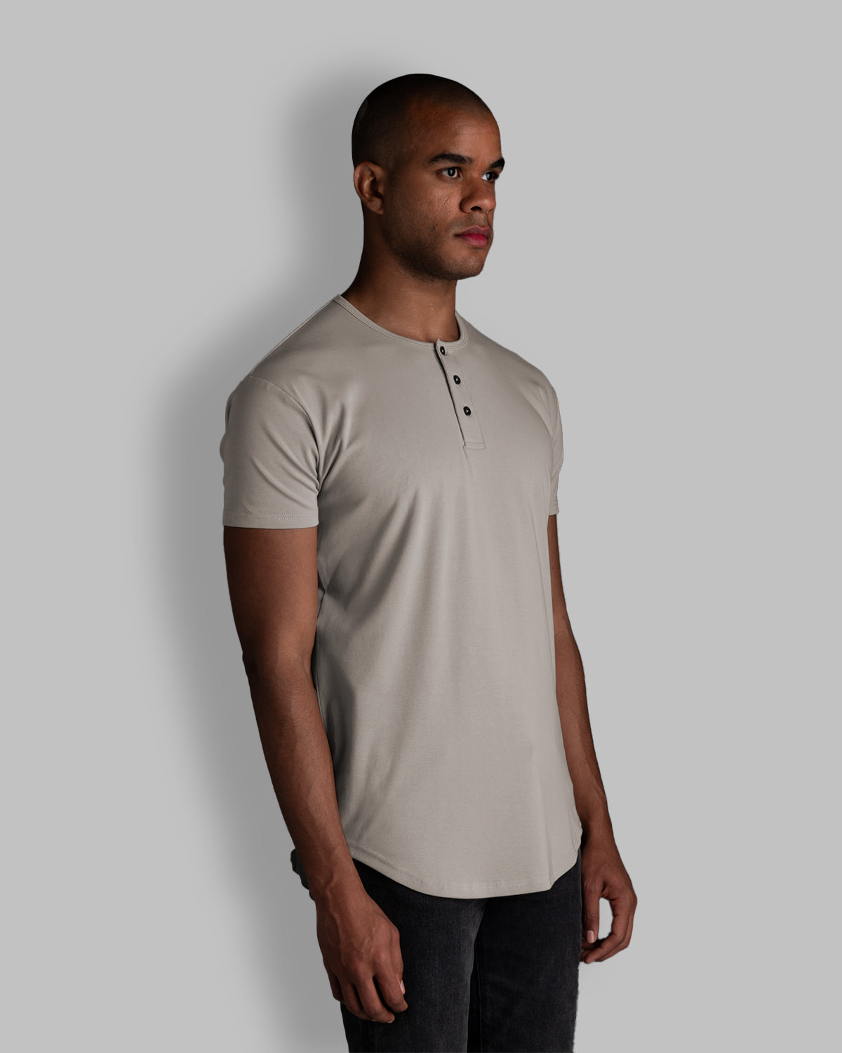 Origin Curved Henley T-Shirt: Stone