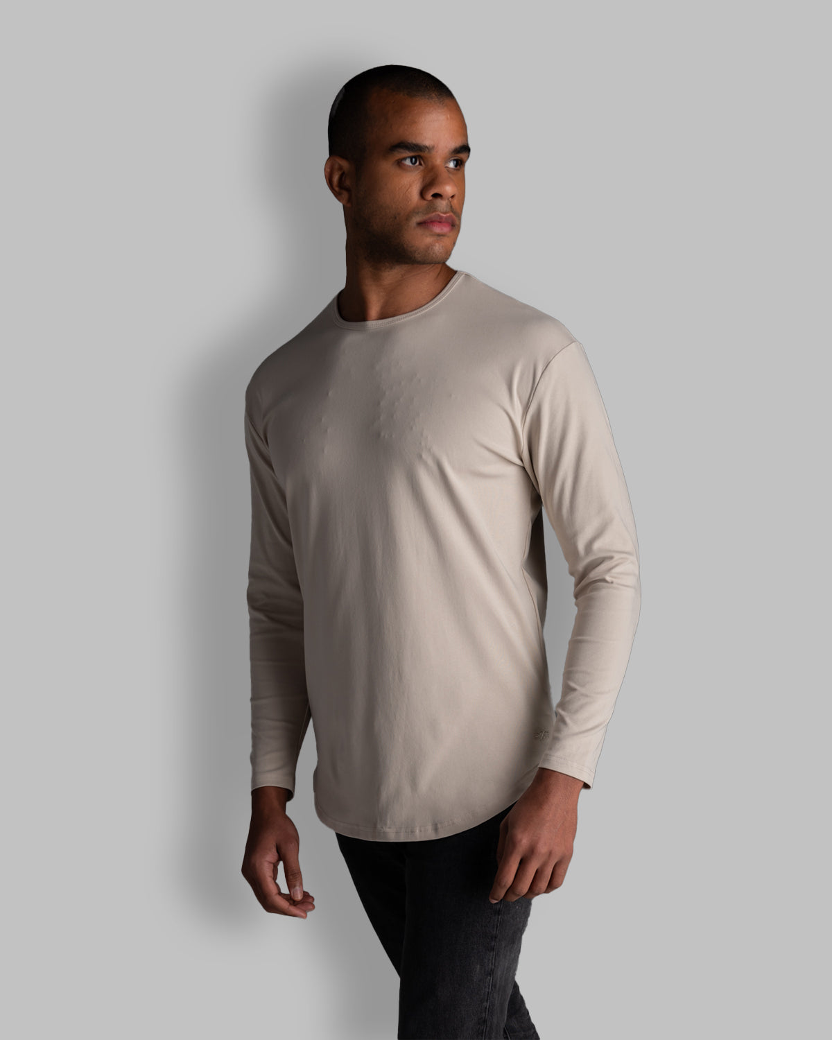 Long Sleeve Curved Crew T-Shirt: Stone
