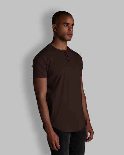 Origin Curved Henley T-Shirt: Espresso