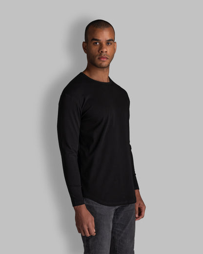 Long Sleeve Curved Crew T-Shirt: Black