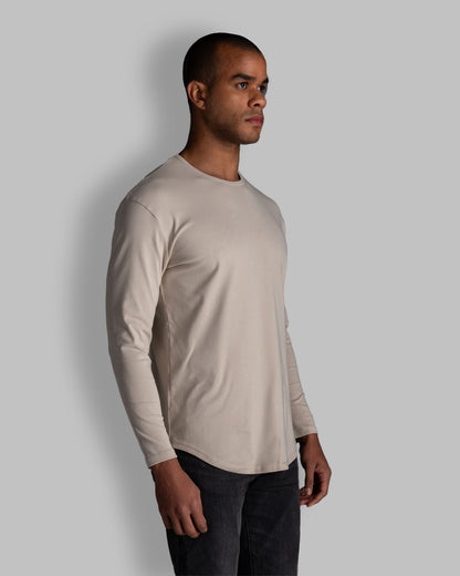 Long Sleeve Curved Crew T-Shirt: Stone