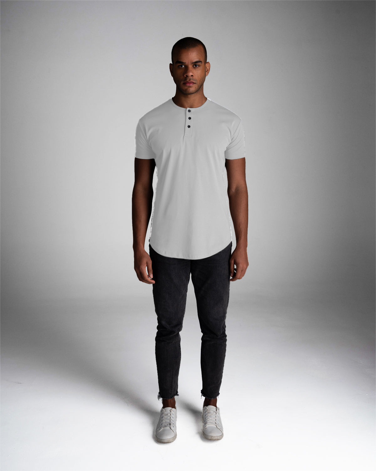 Origin Curved Henley T-Shirt: White