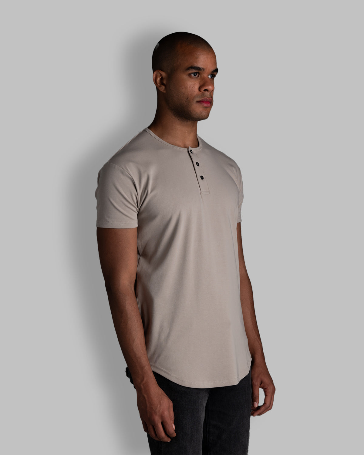 Origin Curved Henley T-Shirt: Dust