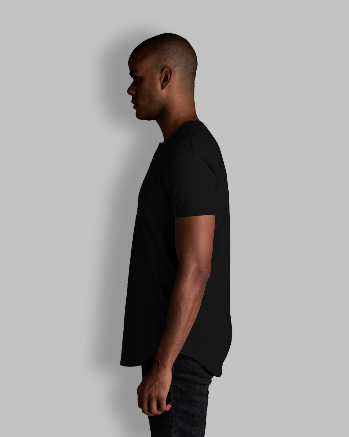 Origin Curved Henley T-Shirt: Black
