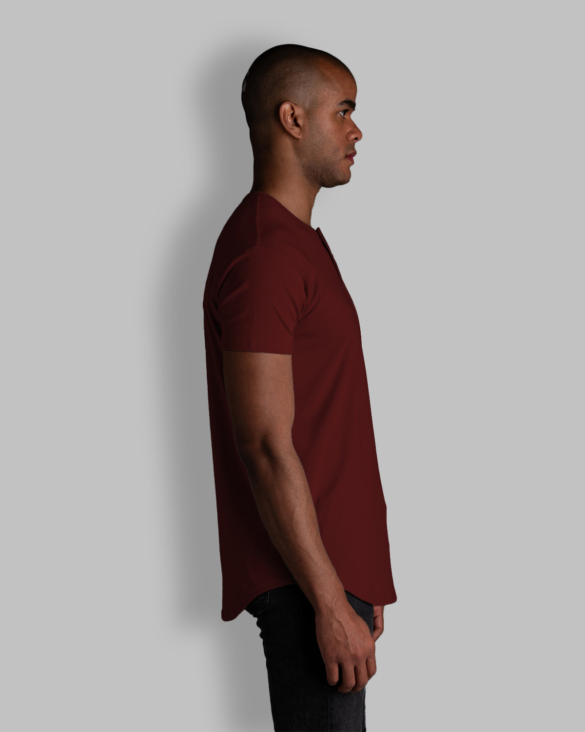 Origin Curved Henley T-Shirt: Crimson