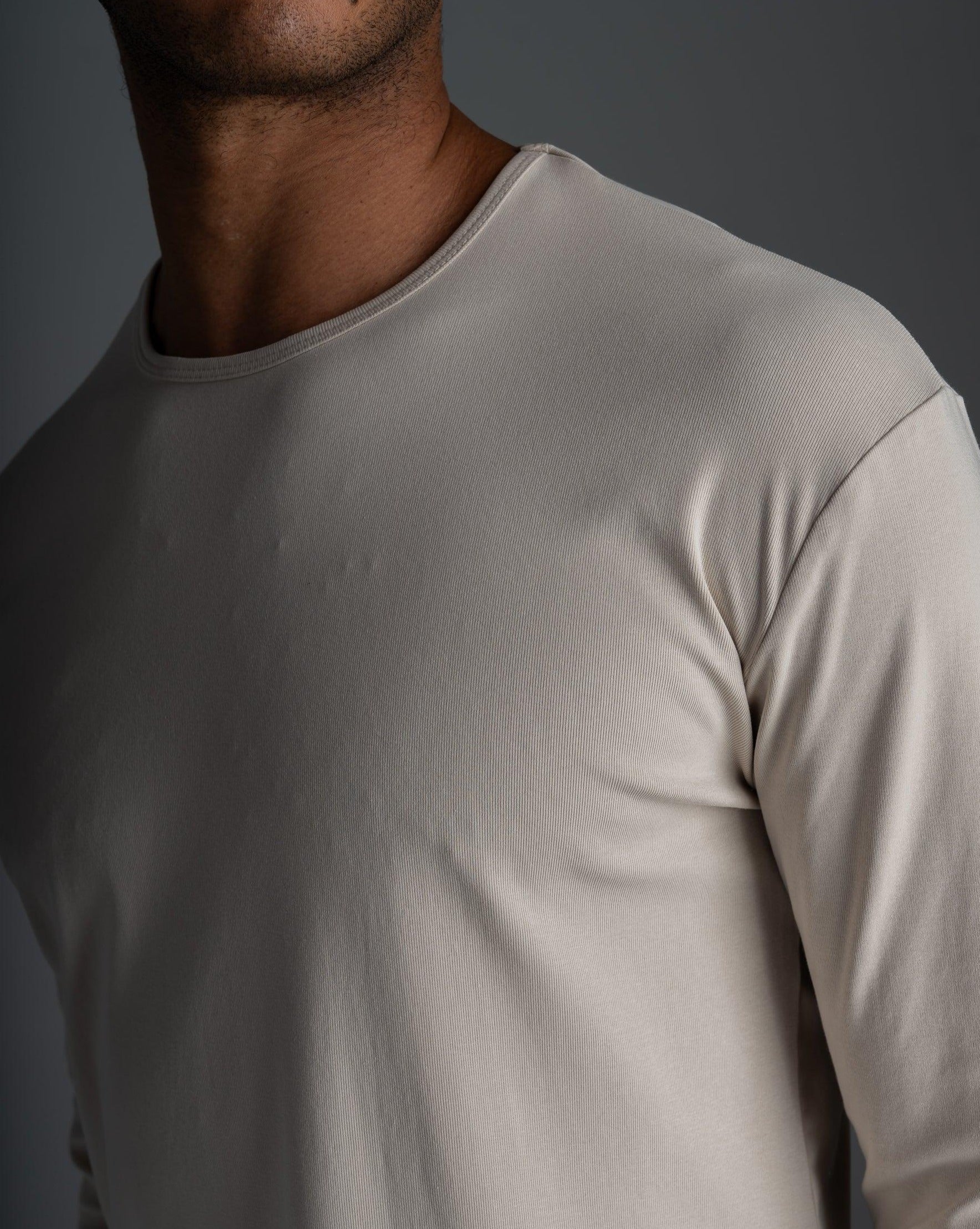 Long Sleeve Curved Crew T-Shirt: Stone - Rule Of Threads